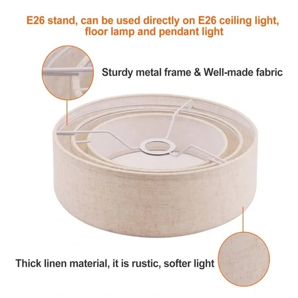 3 Tier Lamp Shade 13 inch Pendant, Floor Lamps, Hanging Light Cover Beige Linen - Picture 6 of 8